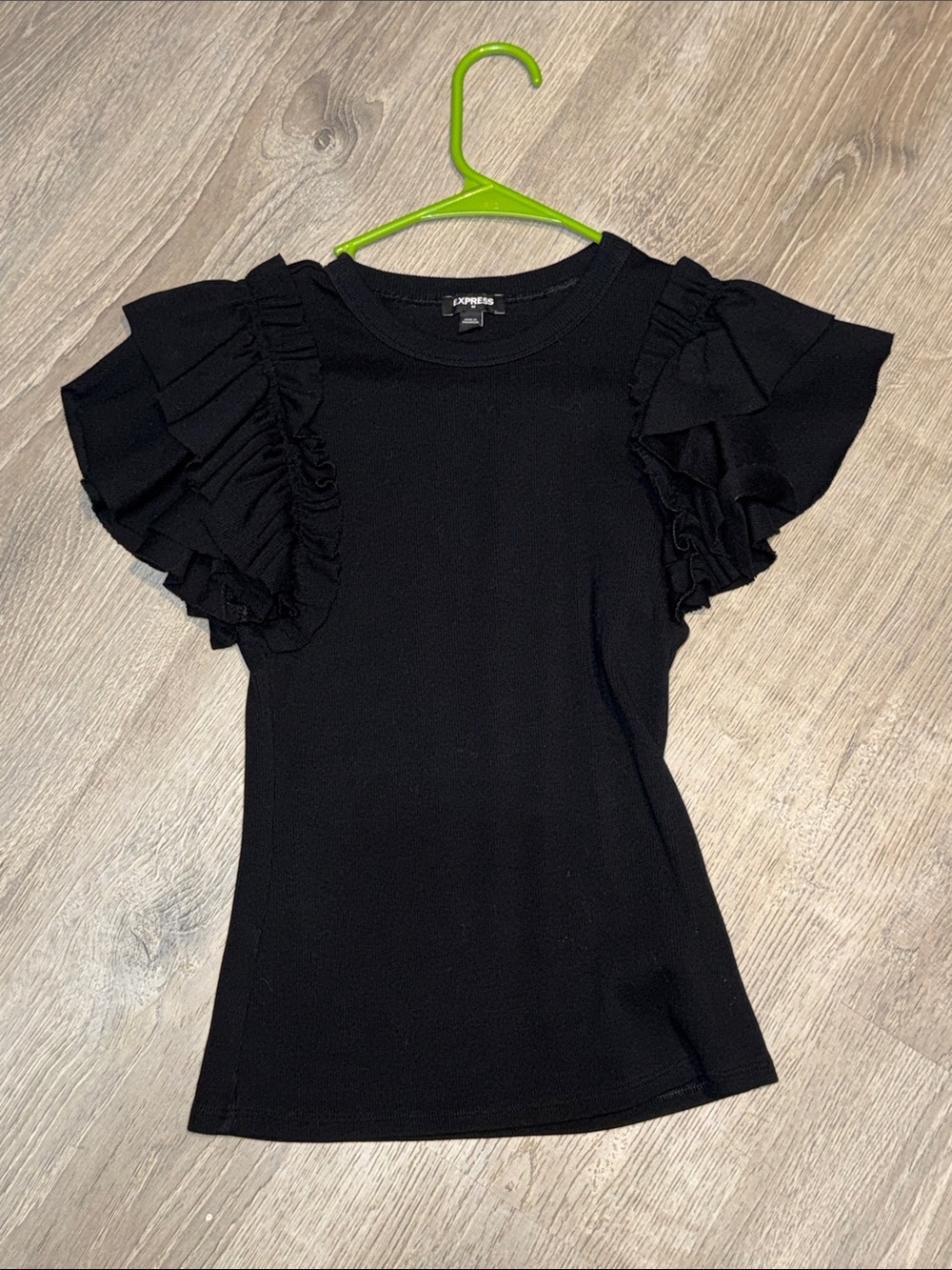 Express Black Ruffle Sleeve Short Sleeve Top
